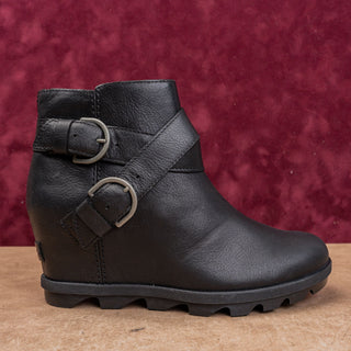 Sorel Women Joan of Artic II Wedge Black Leather Moto Biker Wedge Boots sz 8.5