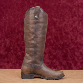 Frye Wmn Melissa Button Lug Dark Brown Leather Equestrian Riding Knee Boots 6.5