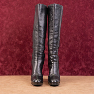 Max Mara Women Black Fine Italian Leather Vintage Dress Knee Boots 6.5US EUR37