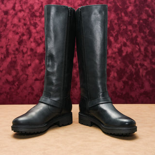 Lucky Brand Women Citere Black Leather Zip Riding Moto Tall Boots 7US EUR 37.5
