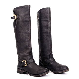 Steve Madden Women Lindley Vintage Retro Y2K Black Leather Moto Boots 6US EUR36
