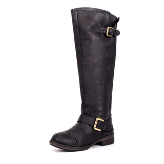 Steve Madden Women Lindley Vintage Retro Y2K Black Leather Moto Boots 6US EUR36