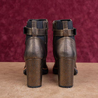 Naturalizer Wmn Metallic Gold Leather Stacked Heel Wide Fashion Party Boots sz 7