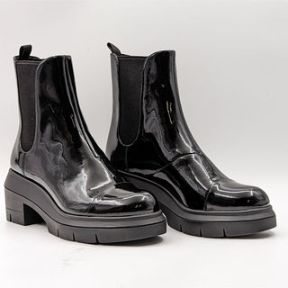 Stuart Weitzman Women Norah Chelsea Black Patent Leather Platform Boots size 9