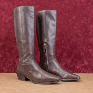 Nordstrom Women Turner Brown Leather Western Zip fashion knee Boots sz 8.5