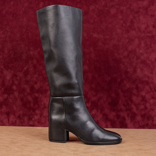 Nordstrom Women Hanna Black Leather Wide Calf Fashion Riding Knee Boots sz 7.5
