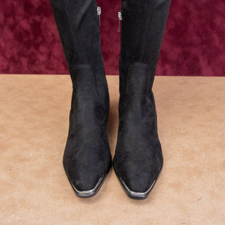 Marc Fisher Women Darwin Black Fabric Zip OTK Metal Pointy Toe Boots sz 8