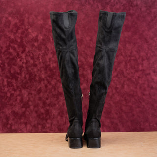 Marc Fisher Women Darwin Black Fabric Zip OTK Metal Pointy Toe Boots sz 8