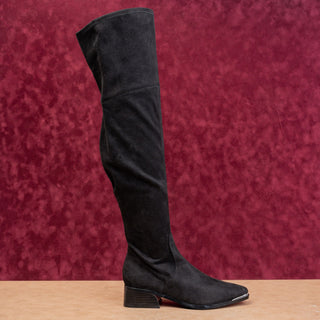 Marc Fisher Women Darwin Black Fabric Zip OTK Metal Pointy Toe Boots sz 8