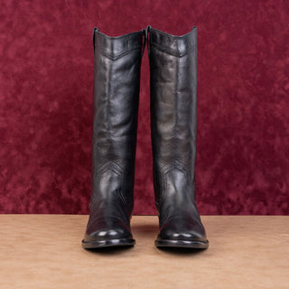 Frye Women Flair Black Leather Wide Calf Western Cowboy Knee Boots sz 6.5