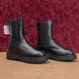 Aquatherm Women Chlo Mid Calf Black Leather Festival Chelsea Boots sz 9
