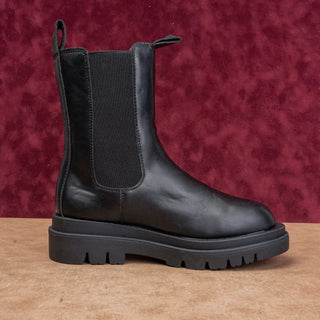 Aquatherm Women Chlo Mid Calf Black Leather Festival Chelsea Boots sz 9