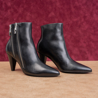 Longchamp Wmn Fashion Double Zip Pointy Black Leather Party Boots 5US EUR36