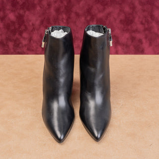 Longchamp Wmn Fashion Double Zip Pointy Black Leather Party Boots 5US EUR36