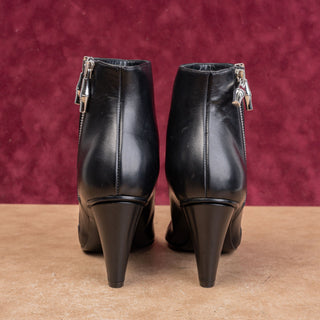 Longchamp Wmn Fashion Double Zip Pointy Black Leather Party Boots 5US EUR36