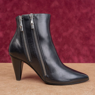 Longchamp Wmn Fashion Double Zip Pointy Black Leather Party Boots 5US EUR36