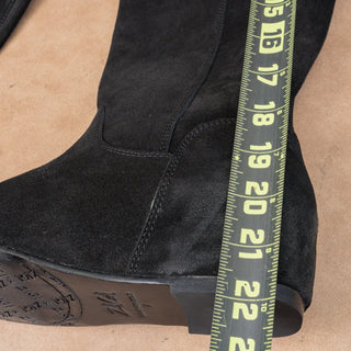 ZIGIny Women Black Suede Riding Slip-on Wedge Heel OTK Fashion Boots sz 7