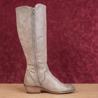 Frye Wmn Carson Piping Tall Western Cowboy Grey Leather Fashion Knee Boots sz 6