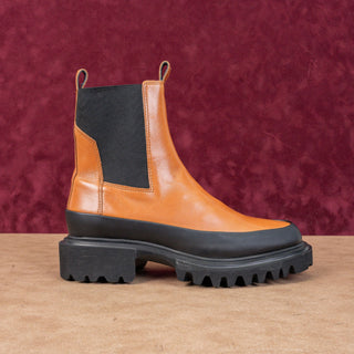 AllSaints Women Harlee Black Tan Leather Chelsea Platform Lug Boots 7US EUR37