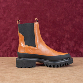 AllSaints Women Harlee Black Tan Leather Chelsea Platform Lug Boots 7US EUR37