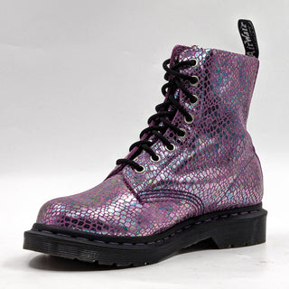 Dr Martens Women Pascal Pink Metallic Snake Print Lace up Combat Boots size 7