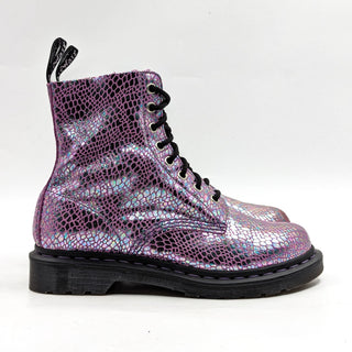 Dr Martens Women Pascal Pink Metallic Snake Print Lace up Combat Boots size 7