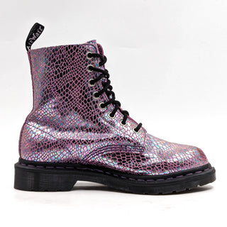 Dr Martens Women Pascal Pink Metallic Snake Print Lace up Combat Boots size 7