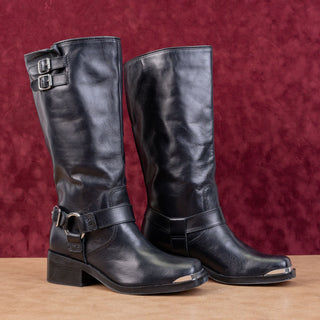 Dolce Vita Women Evi Black Leather Moto Biker Metal Harness Fashion Mid Boots 7