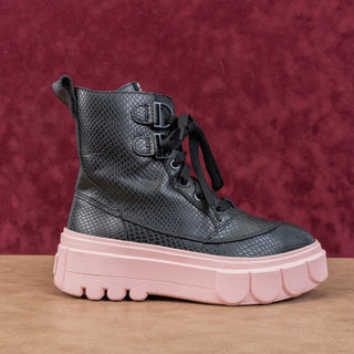 Sorel Women Caribou X Lace-up Waterproof Pink Black Leather Platform Boots sz 7.5