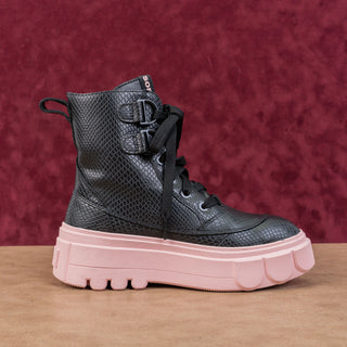 Sorel Women Caribou X Lace-up Waterproof Pink Black Leather Platform Boots sz 7.5