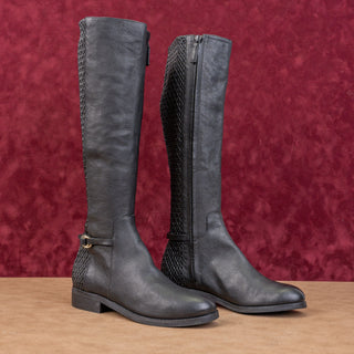 Cole Haan Women Isabell Black Leather Riding Zip Knee Boots Sz 5.5