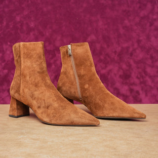 AGL Women Notch Camel Brown Suede Fashion Pointy Zip Ankle Boots sz 12.5 EUR43