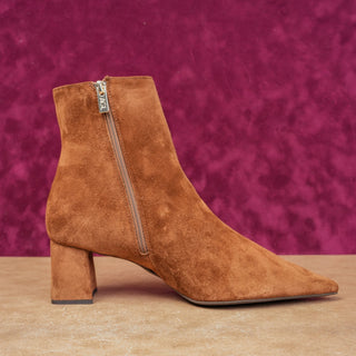 AGL Women Notch Camel Brown Suede Fashion Pointy Zip Ankle Boots sz 12.5 EUR43