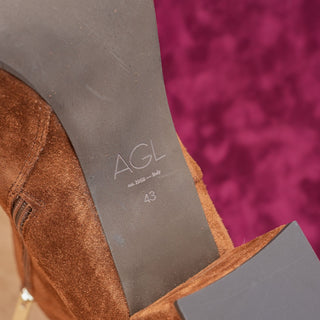 AGL Women Notch Camel Brown Suede Fashion Pointy Zip Ankle Boots sz 12.5 EUR43