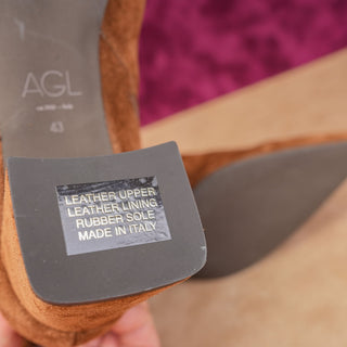 AGL Women Notch Camel Brown Suede Fashion Pointy Zip Ankle Boots sz 12.5 EUR43