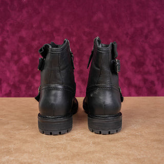 Sofft Women Lalana Black Leather Moto Biker Buckle Ankle Boots sz 6 US EUR 36.5