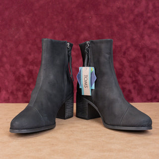 TOMS Women Evelyn Black Leather Heeled Zip Ankle Boots sz 9.5