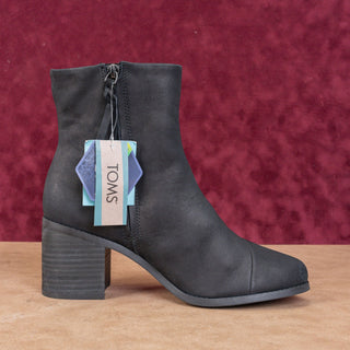 TOMS Women Evelyn Black Leather Heeled Zip Ankle Boots sz 9.5
