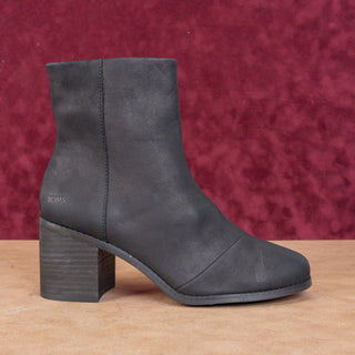 TOMS Women Evelyn Black Leather Heeled Zip Ankle Boots sz 9.5
