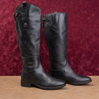 Sam Edelman Women Penny Riding Back Zip Equestrian Black Leather Boots sz 7.5