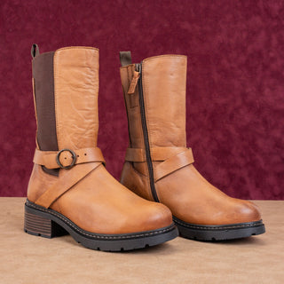 Softwalk Women Neenah Brown Leather Moto Biker Buckle Mid Calf Boots sz 6.5