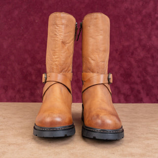 Softwalk Women Neenah Brown Leather Moto Biker Buckle Mid Calf Boots sz 6.5