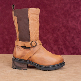 Softwalk Women Neenah Brown Leather Moto Biker Buckle Mid Calf Boots sz 6.5
