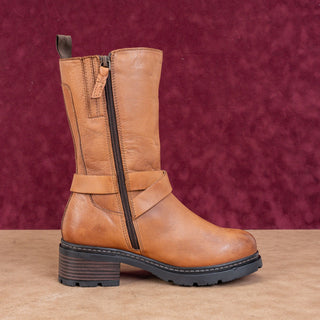 Softwalk Women Neenah Brown Leather Moto Biker Buckle Mid Calf Boots sz 6.5