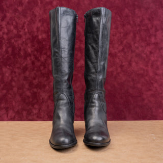 Born Women Vita Black Leather Moto Buckle Heeled Tall Boots size 7.5