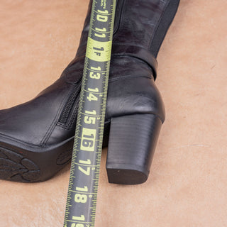 Born Women Vita Black Leather Moto Buckle Heeled Tall Boots size 7.5