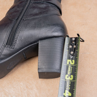 Born Women Vita Black Leather Moto Buckle Heeled Tall Boots size 7.5