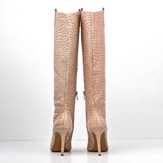 Vince Camuto Women Kervana Pink Croc Print Leather Fashion Knee High Boots size 6