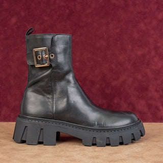 Steve Madden Women Sameera Black Leather Festival party Platform Moto Boots 10