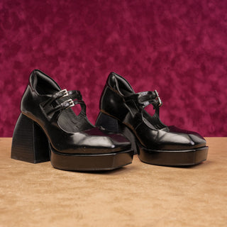 Jeffrey Campbell Mary Jane Platform Shoes Womens 7 Black Patent Chunky